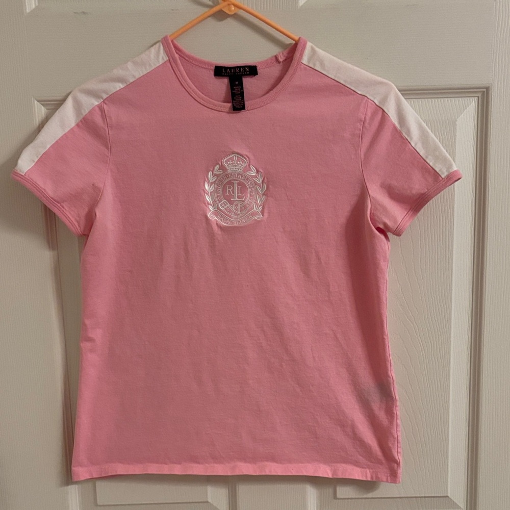 Ralph Lauren Rose Pink Tee with White Embroidered Crest